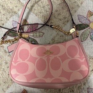 Coach Light Pink Shoulder Bag with Gold Accents